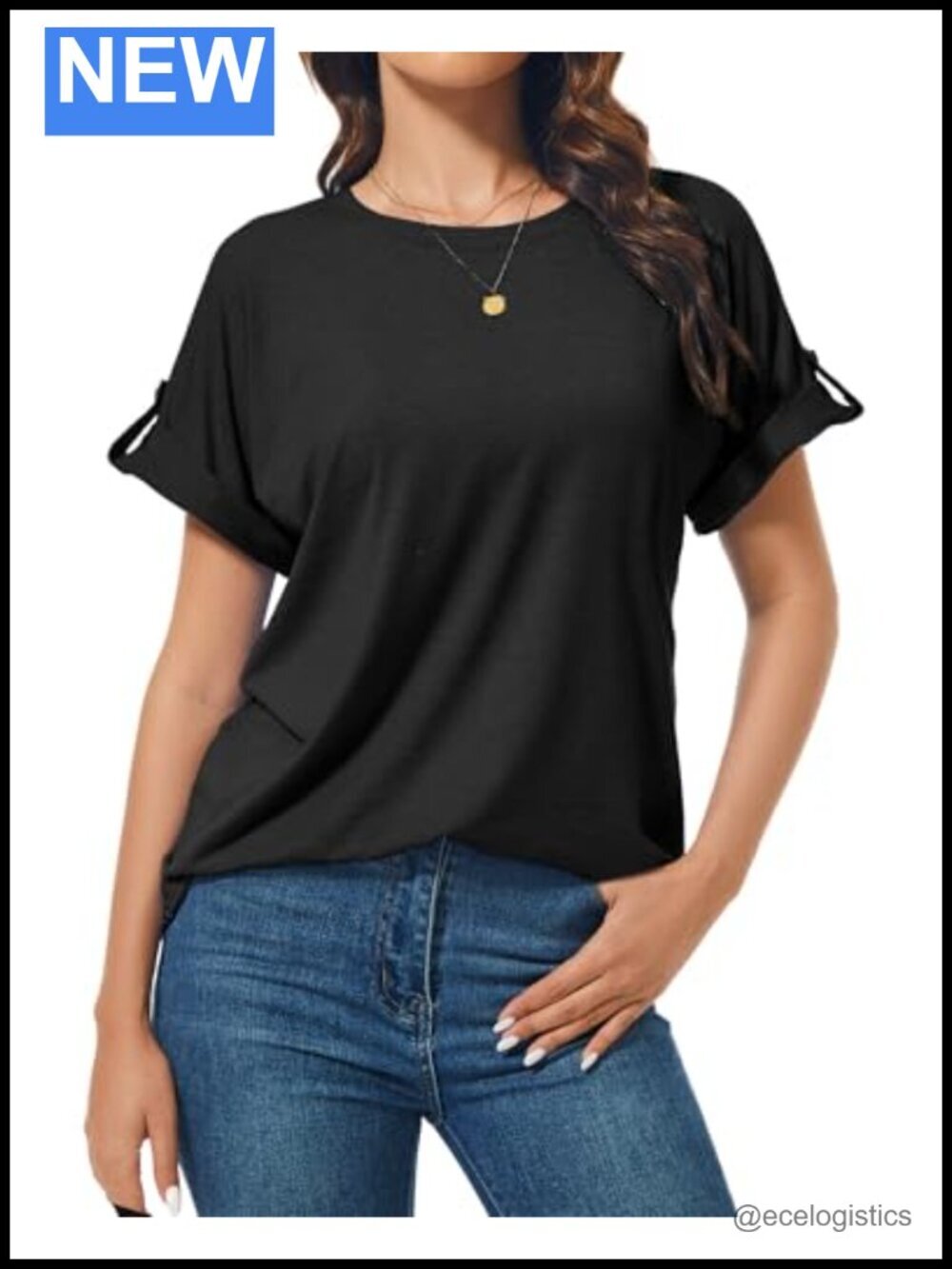 Crew Neck Short Sleeve Tunic Top Casual Loose Fit Summer Blouse